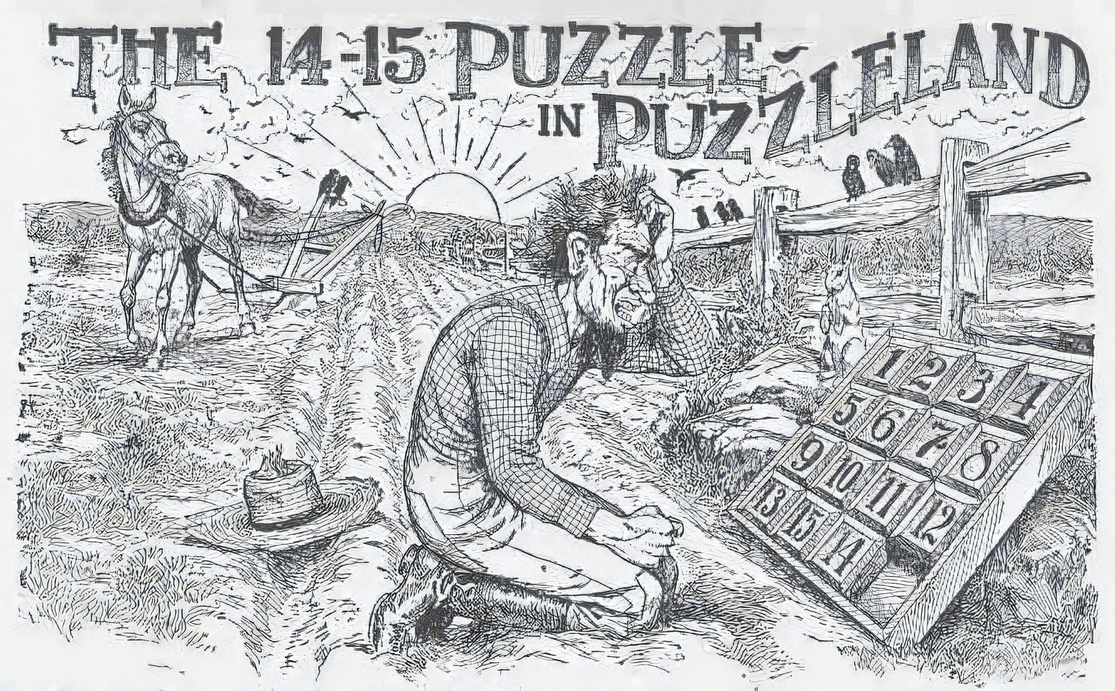 劳埃德 1914《Cyclopedia of 5000 Puzzles》里的 14-15 难题插图（公有领域）